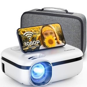 Mooka WiFi Projector, 7500L HD Outdoor Mini Projector w/Carrying Bag, 1080P 200"